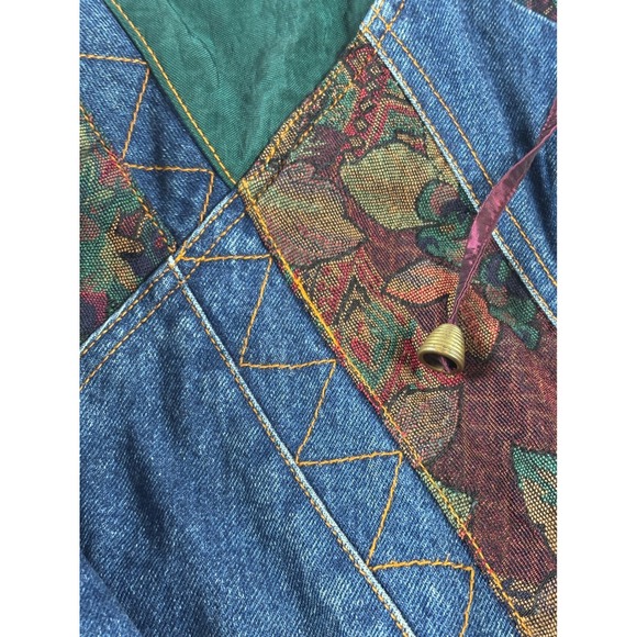 Vintage 90s Southwestern Aztec Denim Jacket Boho Western Tapestry Oversized M - Picture 4 of 13